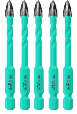 LEKOMESH Brocas para Albañilería Hormigón - 5 piezas 6mm Brocas Porcelanico de Carburo para Madera, Plástico, Mampostería, Cerámica, Hormigón, Mármol, Vástago Hexagonal de Cambio Rápido