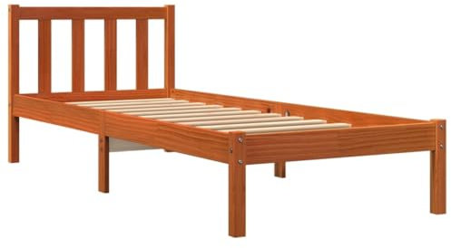 vidaXL Massivholzbett, Holzbett mit Kopfteil Lattenrost, Einzelbett für Schlafzimmer, Bett Bettgestell, Modern, Wachsbraun 90x200cm Kiefer
