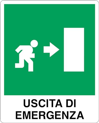 GLOBAL CARTELLO SEGNALETICO - USCITA DI EMERGENZA A DESTRA - Adesivo Resistente, Pannello Forex, Pannello In Alluminio (10x15 cm, Adesivo)