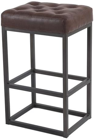 Nusetx Barhocker Einzeln, Gepolsterer Hocker mit Kunstleder, Industrieller Barstuhl, Moderne Sitzhocker für Bar Kücheninsel, 1 Stück, Rechteck, Braun, NS-8003DB-1PC