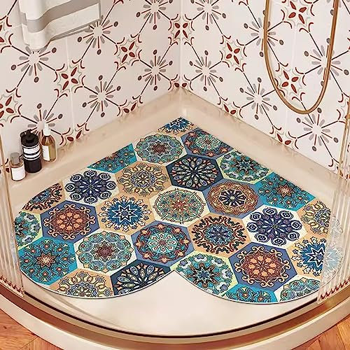 Tapis de Douche antidérapant et Anti-moisissure, Tapis de Douche d'angle pour Douche intérieure, Tapis de Douche en luffa antidérapant avec Drain, Facile à Nettoyer, séchage Rapide, D, 100 x