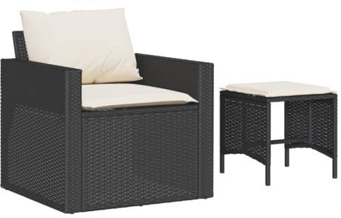 vidaXL Garten Sofagarnitur 4-TLG., Gartensofa mit Kissen Stahlrahmen, Sitzgruppe für Garten Terrasse, Gartenmöbel, Modern, Schwarz Poly Rattan