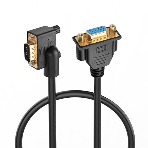 PNGKNYOCN 0.5M Câble vga de 90 degrés, coude gauche 15 broches Full HD 1080p haute résolution VGA mâle femelle rallonge vidéo