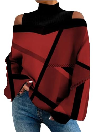 HOOUDO Hochgeschlossenes, trägerloses, langärmliges T-Shirt-Oberteil für Damen mit Blumenmuster Damen Pullover Kurz Und Weit Festliche Outfit Damen Trachtenbluse Frauen