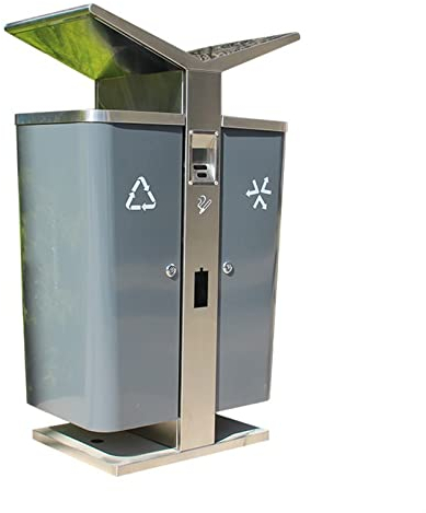 Garbage Can for Outdoor Use Stainless Steel Outdoor Trash Can, Rectangular Classified Garbage Can Commercial Recycling Bin with Double Bins, Ashtray and Battery Recycling Area Outdoor Trash Can