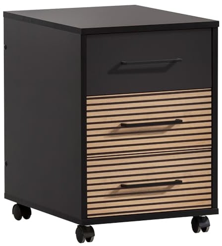 Lomadox Rollcontainer Bürocontainer Aktenschrank Beistellschrank Schrank für Schreibtisch modern in schwarz Akustikpaneel-Optik