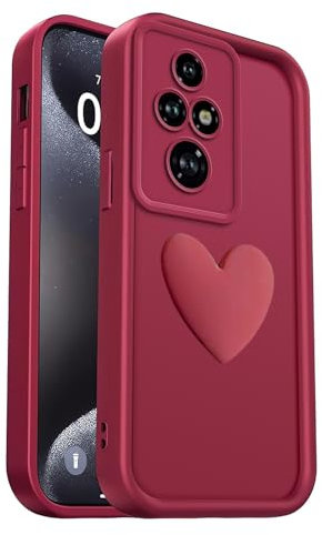 PanXCase Cover per Honor 200 Pro - Custodia 3D Heart Disegni Cute Silicone, Protezione Fotocamera Ragazze Donne Antiurto Antigraffio Case (Wine Red)