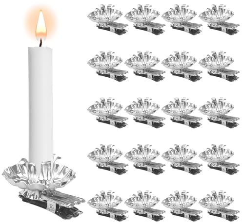 LOMUG 20er Pack Baumkerzenhalter für Weihnachtsbaum - Vintage Kerzenhalter Silber - Traditionelle Kerzenzwicker mit Clip für Baumkerzen, Geburtstagskerzen, Tafelkerzen, Teelichter, Kerzen, Christbaum