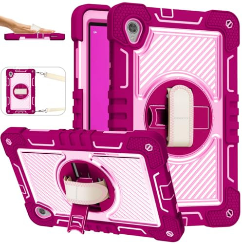 ERDARARIPRO Funda para tablet Lenovo Tab M10 HD X306 de 10,1 pulgadas, bonita funda resistente a los golpes con soporte giratorio de 360° y correa de mano, color rosa y rosa