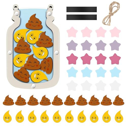 Reward Jar for Kids, Toilet Training & Chore Chart With 20 Stars 20 Tokens, Magnetic Behavior Incentive Jar for Boys Girls, Classroom Essentials, Homeschool Teacher Supplies (Star+Poo)