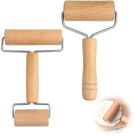 Nudelholz Teigroller, 2 Stück Teigroller Klein mit Rollen Teigroller, Nudelholz Holz Leicht zu Reinigendes, Arbeitssparendes Teigroller Holz für Pizza Gebäck Keksen und Knödelhäuten