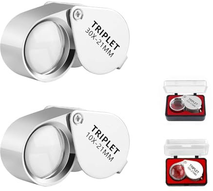 Diffaxy Juwelier Lupe 10X und 30X, Zusammenklappbare Handlupe für Juweliere zur Schmuckidentifizierung, Taschenlupe für Edelsteine, Schmuck, Rocks, Antiquitäten und von Zeitungsbüchern