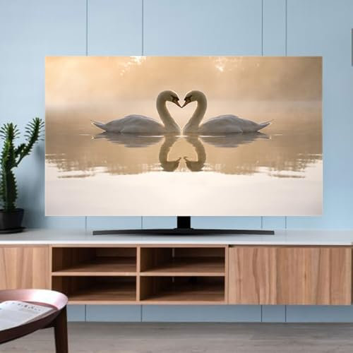 Hixingo Cubierta Antipolvo para TV, 32-80 Universal Funda para Televisor Elástico Protector para Smart TV, Ciervo 3D Cubierta de Televisión Pantalla de Funda (80 Pulgadas,Cisne)