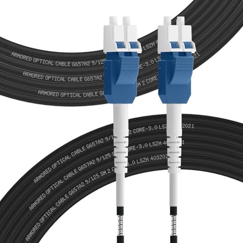 FLYPROFiber 40m OS2 LWL Singlemode Glasfaser Patchkabel LC/UPC auf LC/UPC, 10GB Gepanzerte Glasfaser-Kabel Outdoor Uniboot, Duplex 9/125um (10m-100m) 3mm LSZH