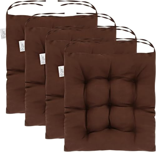 4er Set Stuhlkissen mit Bindebändern – Bequeme 40x40 cm Sitzauflage für Gartenstuhl, Esszimmerstuhl & Balkonmöbel – Atmungsaktive Polster für Indoor & Outdoor (Büro, Café, Terrasse) (4 Stück Braun)