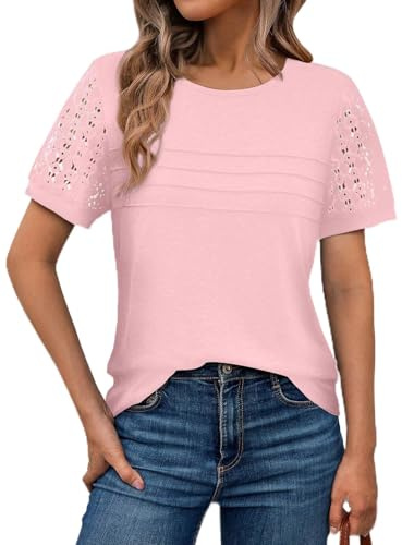Suncife T-shirt habillé à manches courtes en dentelle pour femme