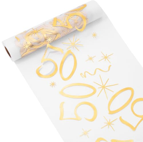 OSDUE Tischläufer 50 Geburtstag 28 cm x 10 m, Zuschneidbar Tischläufer Gold, Tischdeko Geburtstag für Mädchen Junge Geburtstagsparty Jubiläumsfeier