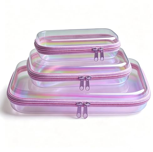 3 Pcs Toy Storage Bags with Zipper, Clear Waterproof Storage Bags, Hard Plastic Zipper Case for Toys, Stationery, Toiletries, Cosmetics, Travel Storage