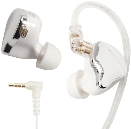 Holiper Dual Magnet Auriculares con Cable, Alta Resolución, Alto Volumen, HiFi Cascos con Ganchos Orejas, Cable Desmontable, Aislamiento del Ruido, 3,5 mm Jack, con Micrófono, Blanco