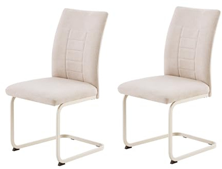 Hela Tische, 2er Set Esszimmerstuhl Augusta, Webstoff Chenille Beige, XL Sitzbreite, NOSAG Feder Polsterung, Gestell in STOFFFARBE, 140kg belastbar