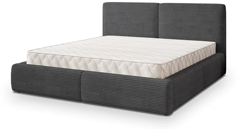 Masseno Polsterbett FELURO P 200x200 cm, Doppelbett, Bettkasten, Stauraum, Lattenrost Und Kopfteil - Graphitfarben, POSO 34
