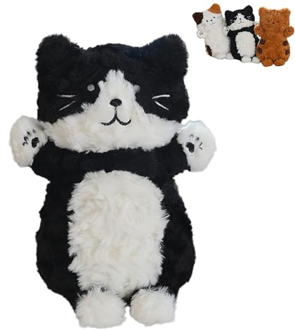 JORCEDI Niedliche Katze Kuscheltier, Weiches Katzen Plüschtier, Keks-Katze Stresskissen, Stofftier Plüsch Puppe Geburtstagsgeschenk für Jungen und Mädchen (30 cm,Schwarz)