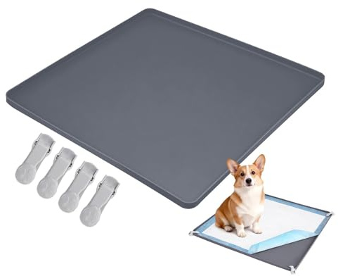Soporte para almohadillas de para perros, bandeja de silicona de 23.6 pulgadas, diseño lateral alto a prueba de derrames de 4 clips para almohadillas de entrenamiento de 24 x 24 pulgadas