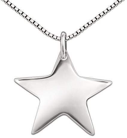 CLEVER SCHMUCK Silberne Damen Sternen Halskette Anhänger Stern schlicht 19 mm glänzend & Kette Venezia Sterling Silber 925 in Geschenkfaltbox