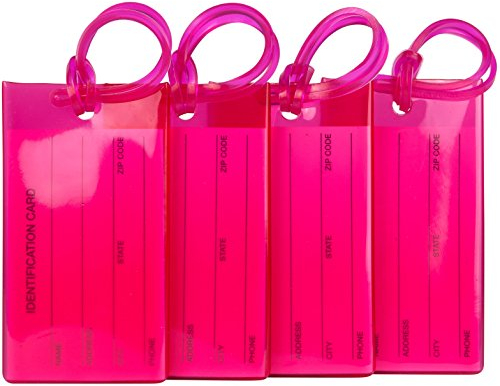 Lot de 4 Étiquettes de Bagages | Étiquettes pour Valises, Sacs à Dos, Sacs de Voyage, Sacs de Sport, Bagages Cabine et Plus | Flexibles & Couleurs Vives | Étiquettes de Voyage Rose Fuchsia