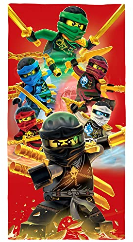 BERONAGE Lego Ninjago Badetuch Motiv Fire 70 cm x 140 cm - Neu & Ovp - Strandlaken - Strandtuch - Handtuch - Duschtuch - Velourstuch - 100% Baumwolle