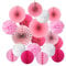 ZERODECO Seidenpapier Pompoms, Papier Fans Fächer und Wabenbälle Dekorpapier Kit für Geburtstag Hochzeit Baby Dusche Parteien Hauptdekorationen - (Rosa)