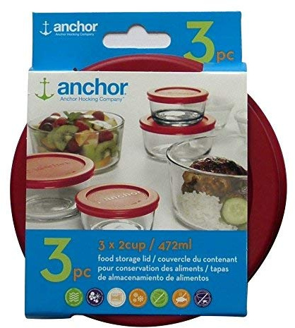 Anchor Hocking Replacement Lid 2 Cup / 472 ml, Set of 3 lids, red Round