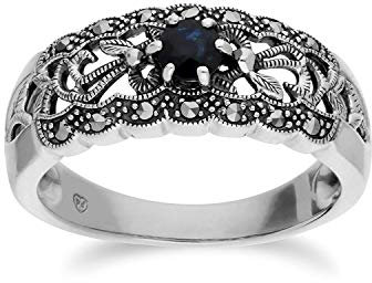 Gemondo Saphir Ring, Sterlingsilber Saphir & Markasit Simple Jugendstil Ring - Sapphire