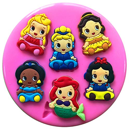 Disney Princess Moule en silicone pour décoration de gâteaux Motif Princesses Jasmin Ariel Aurora Blanche-Neige Belle Cendrillon Fairie Blessings