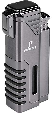 PIPITA Cigar Torch Lighter Windproof 4 Torch Metal Butane Gas Cigar Lighter Jet Red Flame Refillable Firelighters with Punch (Butane NOT Include)