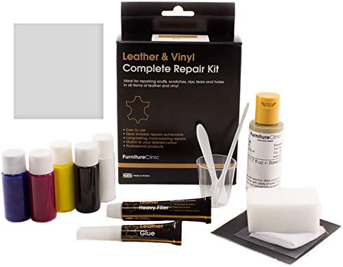 Furniture Clinic – Komplettes Lederfarbe und Reparatur Set - für Kratzer Abschürfungen Risse Brüche Ausbleichungen – Für Leder Autositze, Sofas, Bekleidung, Schuhe und Taschen (Weiß)