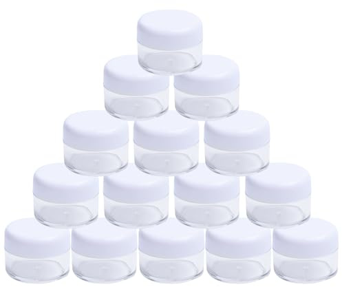 VASANA Lot de 24 pots vides rechargeables en plastique transparent avec couvercle à vis en plastique blanc pour maquillage, crème, lotion, fard à paupières, ongles, poudre, pierres précieuses, bijoux