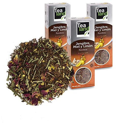 Tealand | Rooibos | Infusion de jengibre y limon con miel, Hojas Sueltas | Pack de infusiones a granel, 3 x 100 g | Adelgazante, Antioxidante y Digestivo | Infusion con Aromas