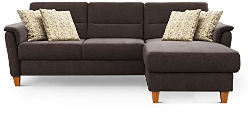 CAVADORE Ecksofa Palera / Federkern-Sofa in L-Form im Landhausstil / 244 x 89 x 163 / Chenille-Bezug, Braun