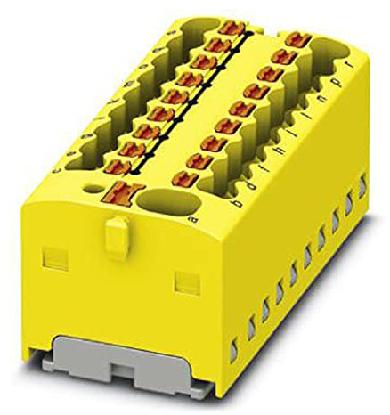 PHOENIX CONTACT PTFIX 4/18X1.5 YE Verteilerblock, Grundklemme mit Einspeisung,41A Nennstrom, Push-in-Anschluss,19 Anzahl der Anschlüsse,43.9mm Breite, 17.7mm Höhe, Direktmontage mit Flansch, 20 Stück