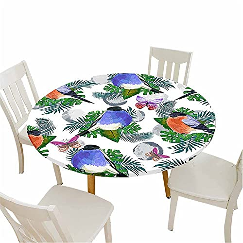 Morbuy Tischdecke Elastisch Rund, 3D Blume Vogel Drucken Gartentischdecke Tischdecken Wasserdicht Abwaschbar Abwischbar Tischtuch für Küche Garten Outdoor (Durchmesser 180cm,Lila Schmetterling)