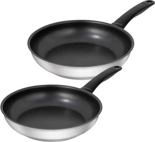 Kuhn Rikon, Set of Classic 24 and 28 cm, Heavy Duty 18/10 Stainless Steel, Non-Stick Coating: 3 Layers with Titanium Particles, The Handle Always Keeps Cold