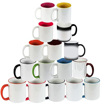 wowsubli 36 x Sublimation Mugs 10oz,11oz Blank Color Changing, Coloured Inner, or Rim Handle Ceramic Coffee Mug for Sublimation Heat Press Printing (Inner Pink x 36)