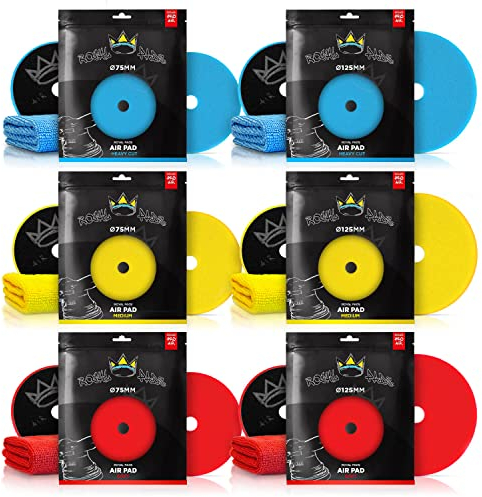 Royal Pads AIR Polierpad Polierschwamm für Ø75mm/Ø125mm Stützteller: 6X Polierpad + 6X Mikrofasertuch | 12-teiliges Sparset