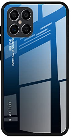 DEDUX Hülle für Honor X8 Handyhülle, Hülle Farbverlauf Glas und TPU Schutzhülle Case Cover für Honor X8 (Blau/Schwarz)
