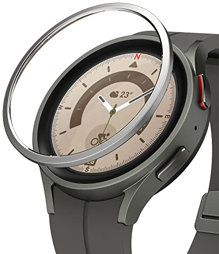 Ringke Bezel Styling Compatibile con Cover Samsung Galaxy Watch 5 PRO 45mm, Ghiera Anti Graffio Stainless Steel Adesivo Accessorio - 45-01 (ST) Silver