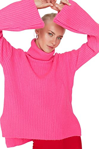 Trendyol Turtleneck Plain Oversize Sweater Maglia di Tuta, Fucsia, S Donna