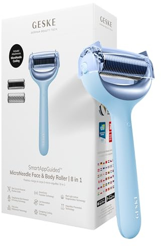 GESKE MicroNeedle Face & Body Roller | 8-in-1 Derma Roller | SmartAppGuided™ | Elektrisches Microneedling | Nadelroller | Needleroller | Beauty Roller für Gesicht und Körper