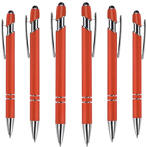 Cobee Kugelschreiber mit Stylus Spitze, 6 teiliger einziehbarer Kugelschreiber, 1,0 mm schwarze Tinte, reaktionsschnelle Klick Metallstifte, 2 in 1 Stylus für Touchscreens(Orange)