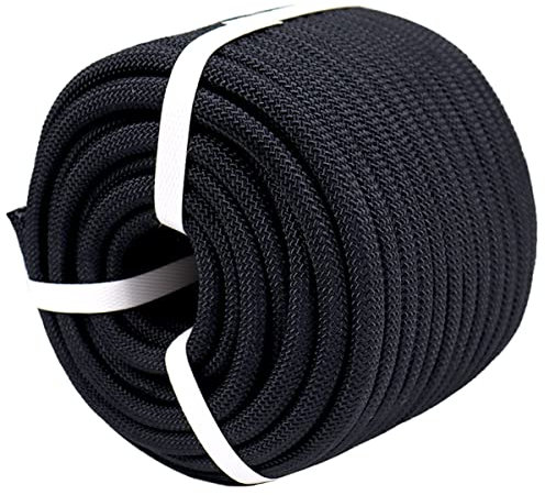 YUZENET Braided Polyester Arborist Rigging Rope (3/8inch X 165feet) High Strength Outdoor Rope for Rock Climbing Hiking Camping Swing, Black